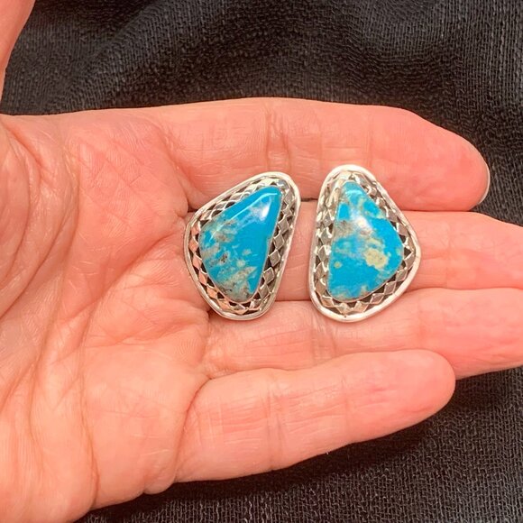 Navajo Turquoise Sterling Silver Earrings Sharon McCarthy Native American Indian - Picture 4 of 6